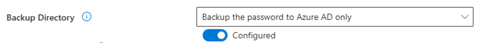 Backup Directory dropdown set to 'Backup the password to Azure AD only'