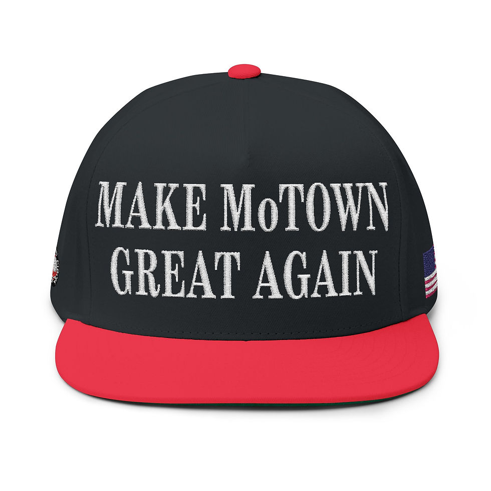 Thumbnail: Embroidered Flat Bill Cap — "Make Motown Great Again" Navy Snapback