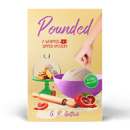 paperback book cover of pounbded by g. p. gottlieb with a rolling pin and a bowl of bread dough
