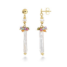 Orecchini in argento 925‰ dorato con perle coltivate e zirconi multicolor della collezione Aura Comete Gioielli