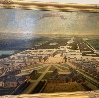 A painting showing the aerial view of versailles