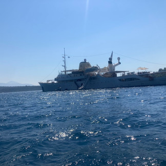 A yacht made from a converted military boat