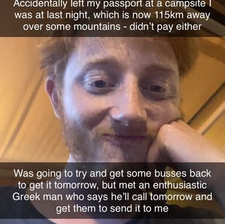 Me looking sheepish, explaining the passport situation in captions