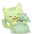 ゴミ袋を抱えて笑っているたじにゃん