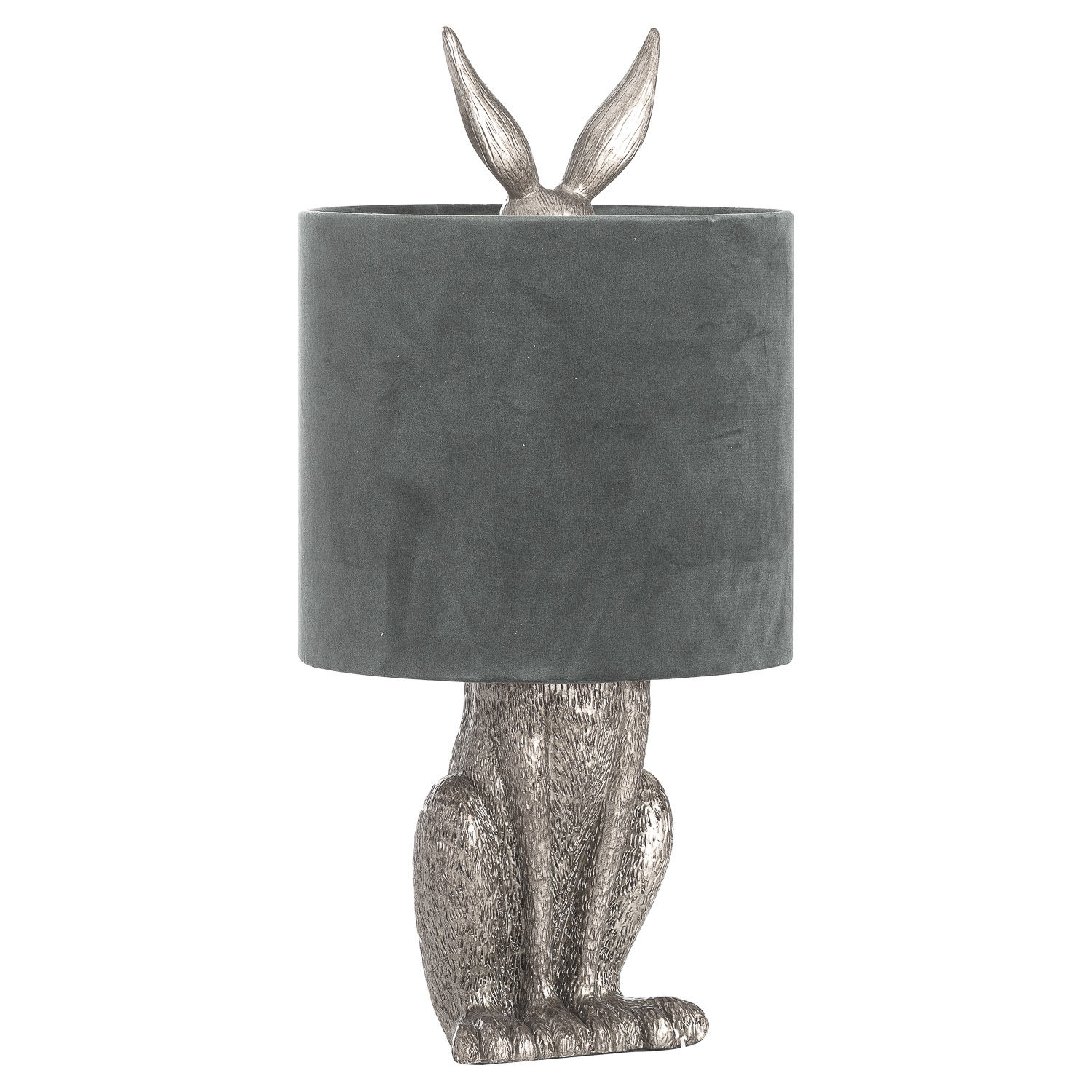 Silver Hare Table Lamp With Grey Velvet Shade (20697)
