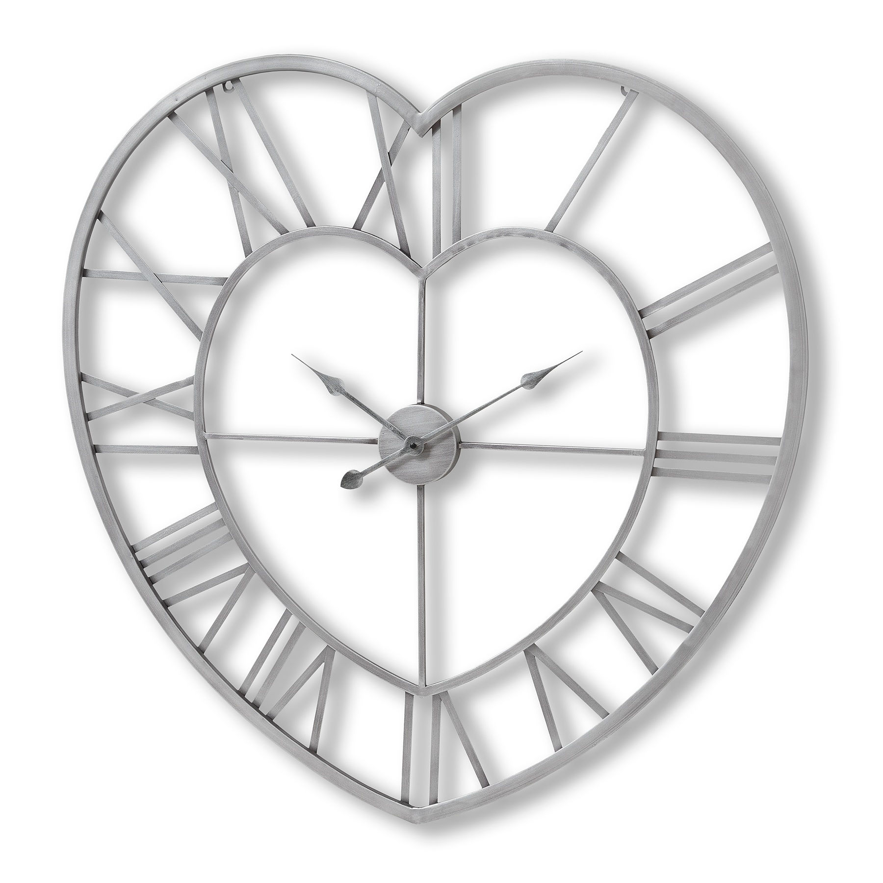 Silver Heart Skeleton Wall Clock (17857)