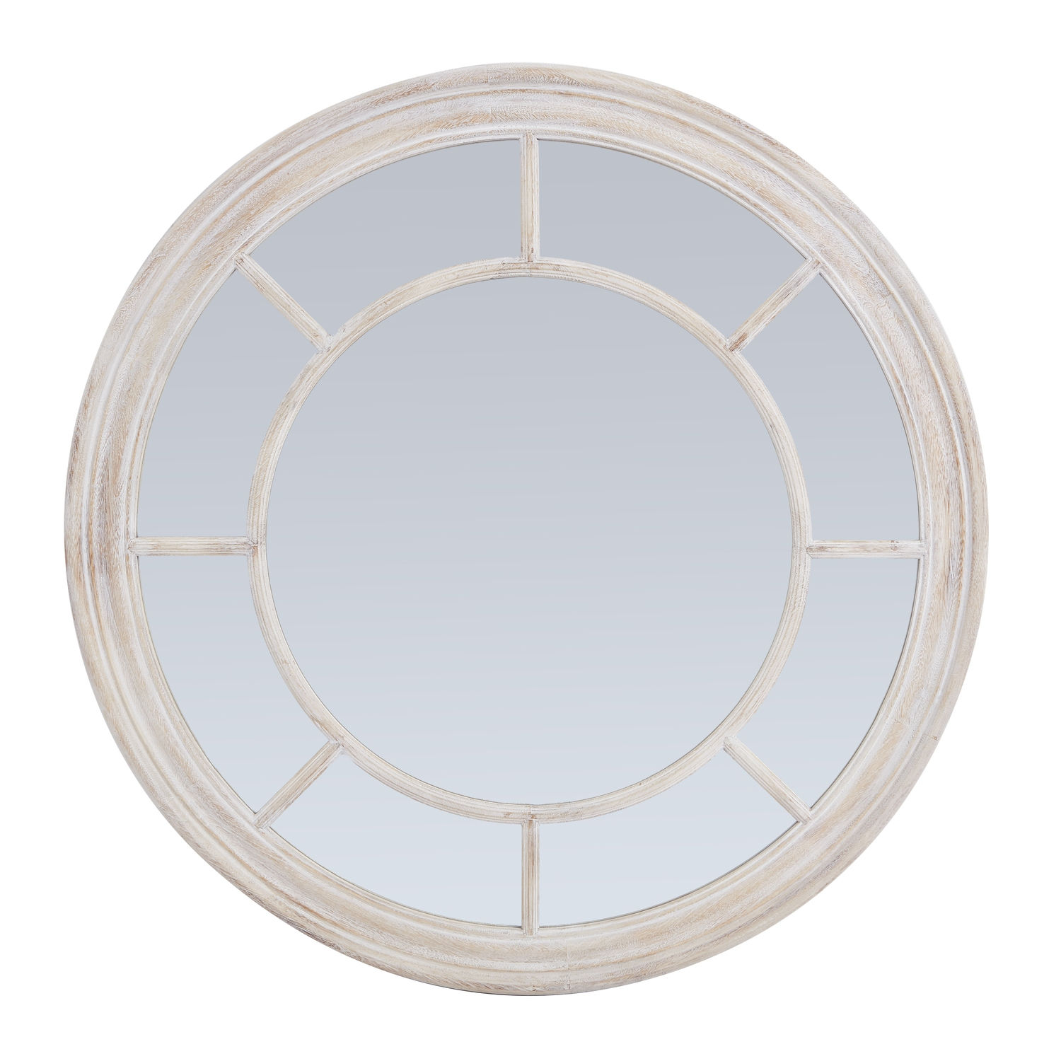 Washed Wood Framed Round Mirror (23808)