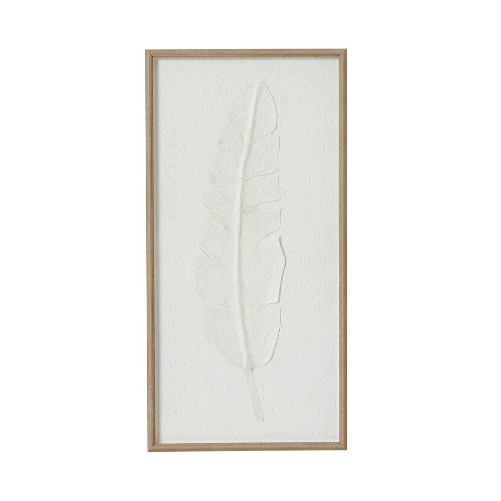 Large Quill White Feather Art Mounted In Beaded Frame (23805)