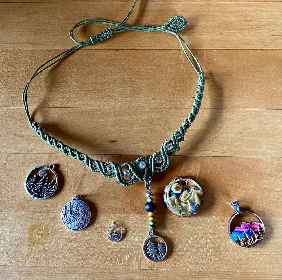 Thumbnail: Waves Macrame Necklace with Beads and Charm.