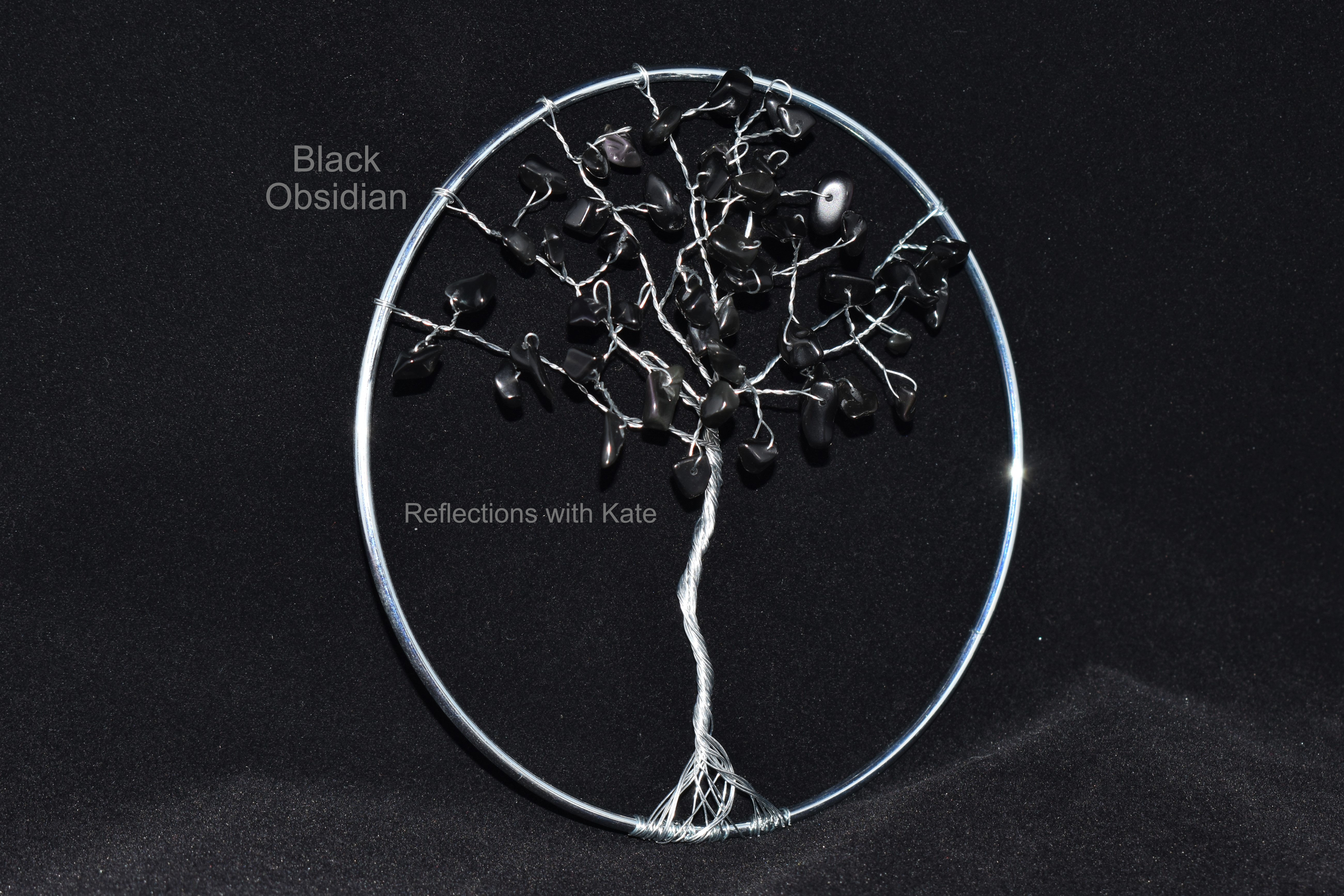 Black Obsidian Crystal Tree of Life on Ring