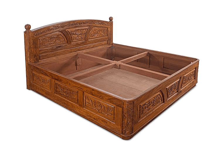 Thumbnail: Solid Wood Carved Blade Bed With Storage 