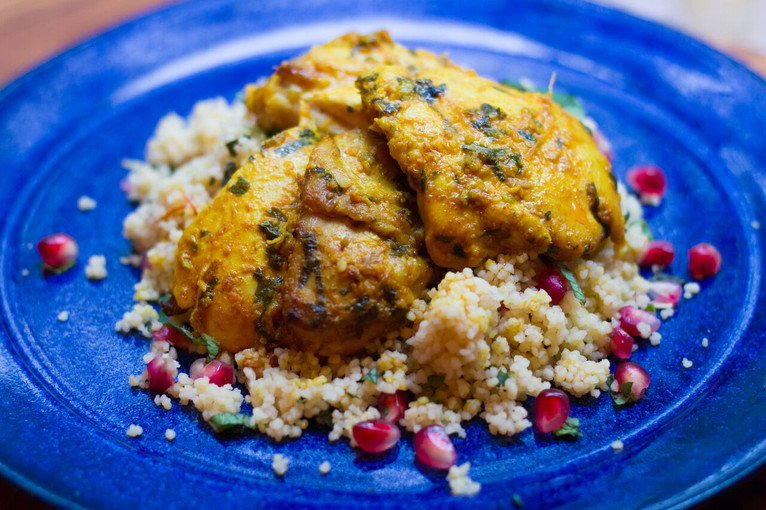 Indian inspired chicken and saffron couscous