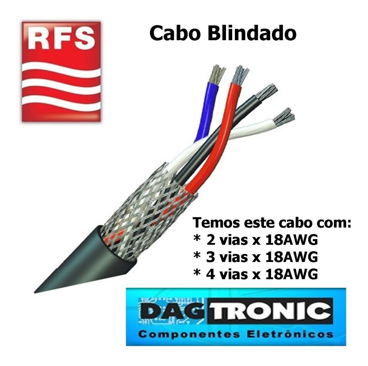 Cabo Blindado 4 vias x 18AWG com Malha (por metro)
