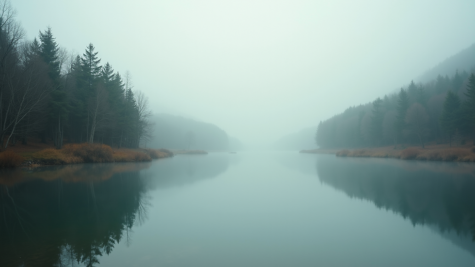 Close-up view of a serene landscape with a calm lake and surrounding trees