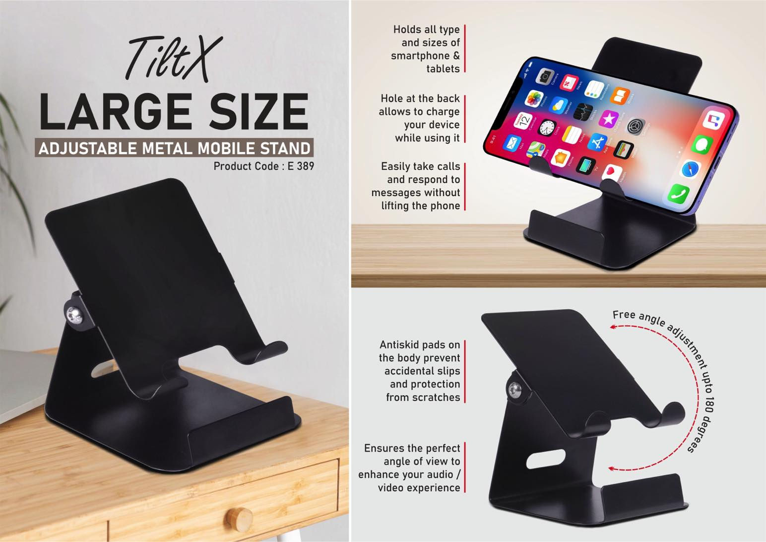 E389 – TiltX: Large size Adjustable metal mobile stand