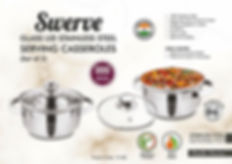 H360 – Swerve: Glass lid Stainless Steel Serving Casseroles | Set of 2 | 1100ml