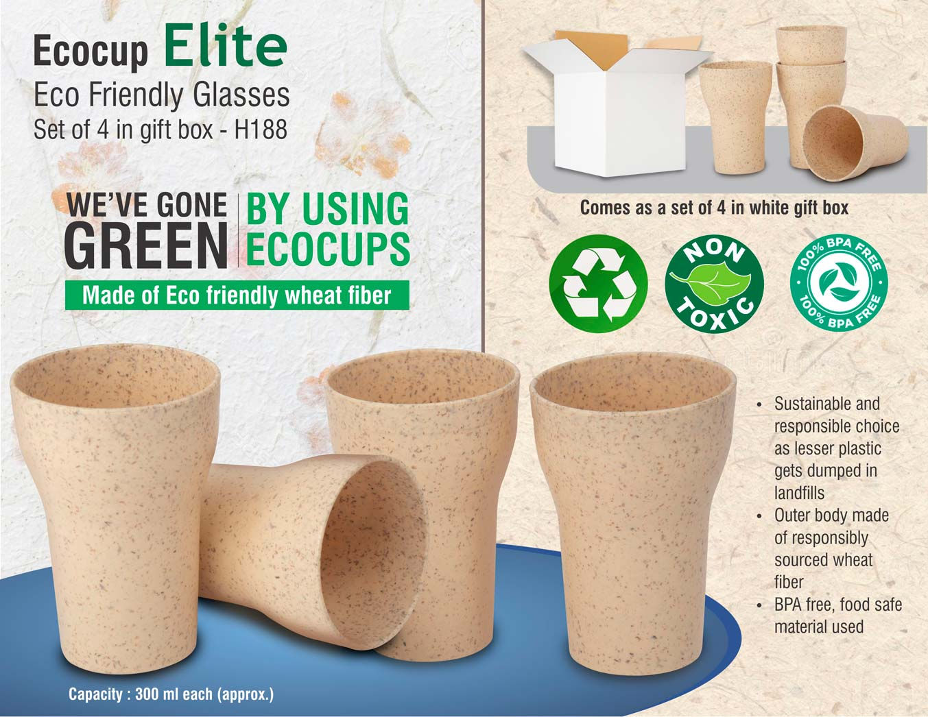 EcoCup Elite: Eco Friendly Glasses | Set Of 4 In Gift Box