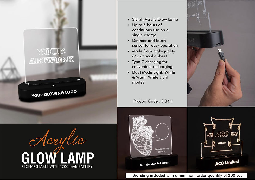 E344 – Acrylic Glow Lamp – Rechargeable| 1200 MAh Battery| White & Warm White Li