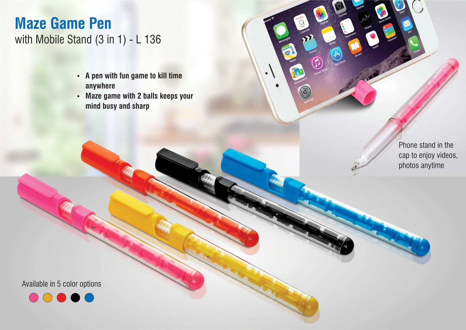L136 – Maze Game Pen With Mobile Stand (3 In 1)