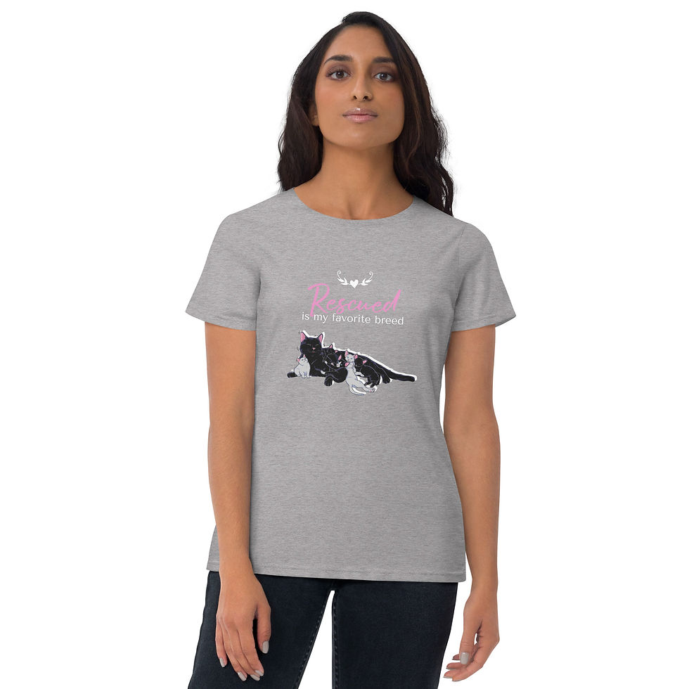 Thumbnail: Women's short sleeve t-shirt - Rescued is my Favorite Breed (dark colors)