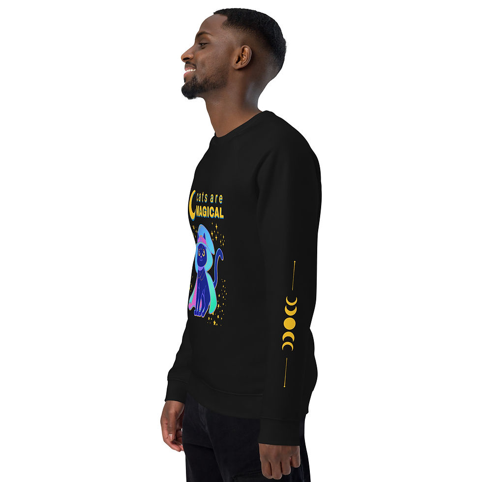 Thumbnail: Unisex organic raglan sweatshirt - Cats are Magical