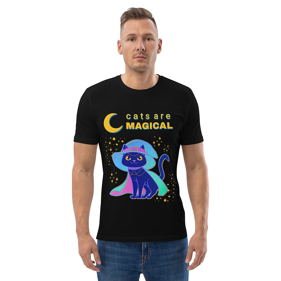 Thumbnail: Unisex organic cotton t-shirt - Cats are Magical