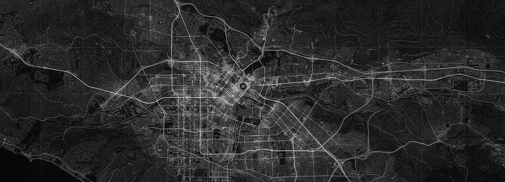 Aerial satellite scan of urban area.