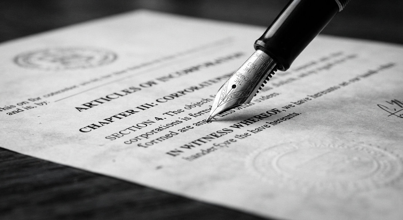 Flow tip pen pressed against a business filing legal document.