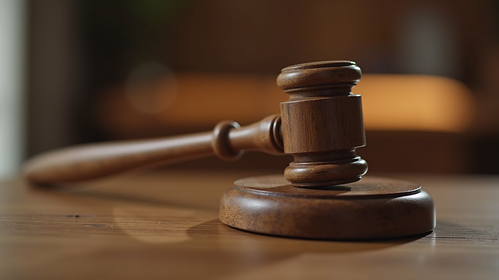 Close-up view of a gavel on a wooden table