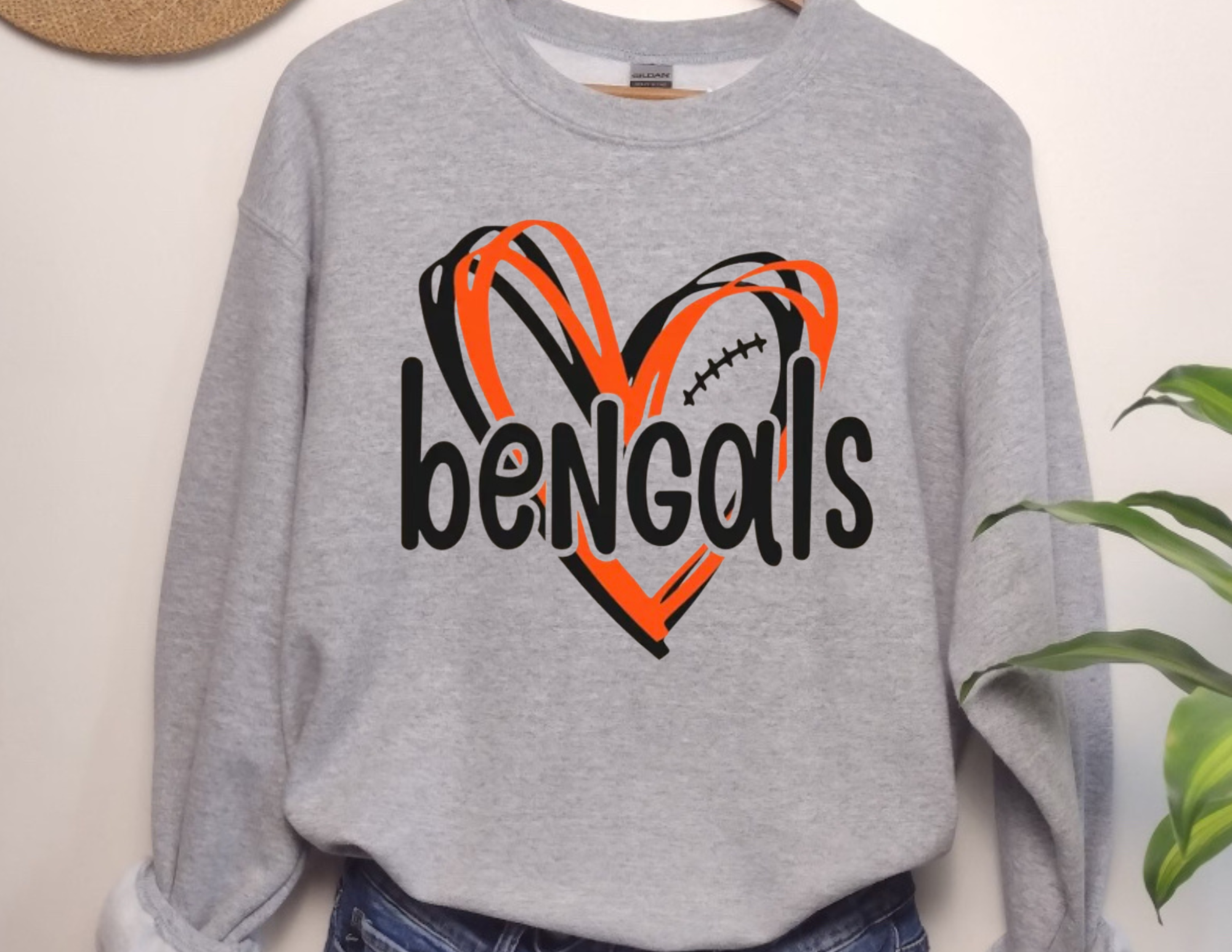 Bengals Football with Heart Crewneck