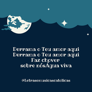 Senhor, eu quero obedecer a Tua voz Derrama o Teu Espírito sobre todos nós Senhor, eu quero mergulhar, me comprometer Entrar na intimidade do Teu coração Derrama em nós tua unção Derrama o Teu amor aqui Derrama o Teu amor aqui Faz chover sobre nós Água viva