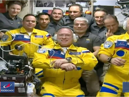 Russia denies cosmonauts wore Ukrainian colours to International Space Station