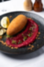 Chicken Kyiv with beetroot puree