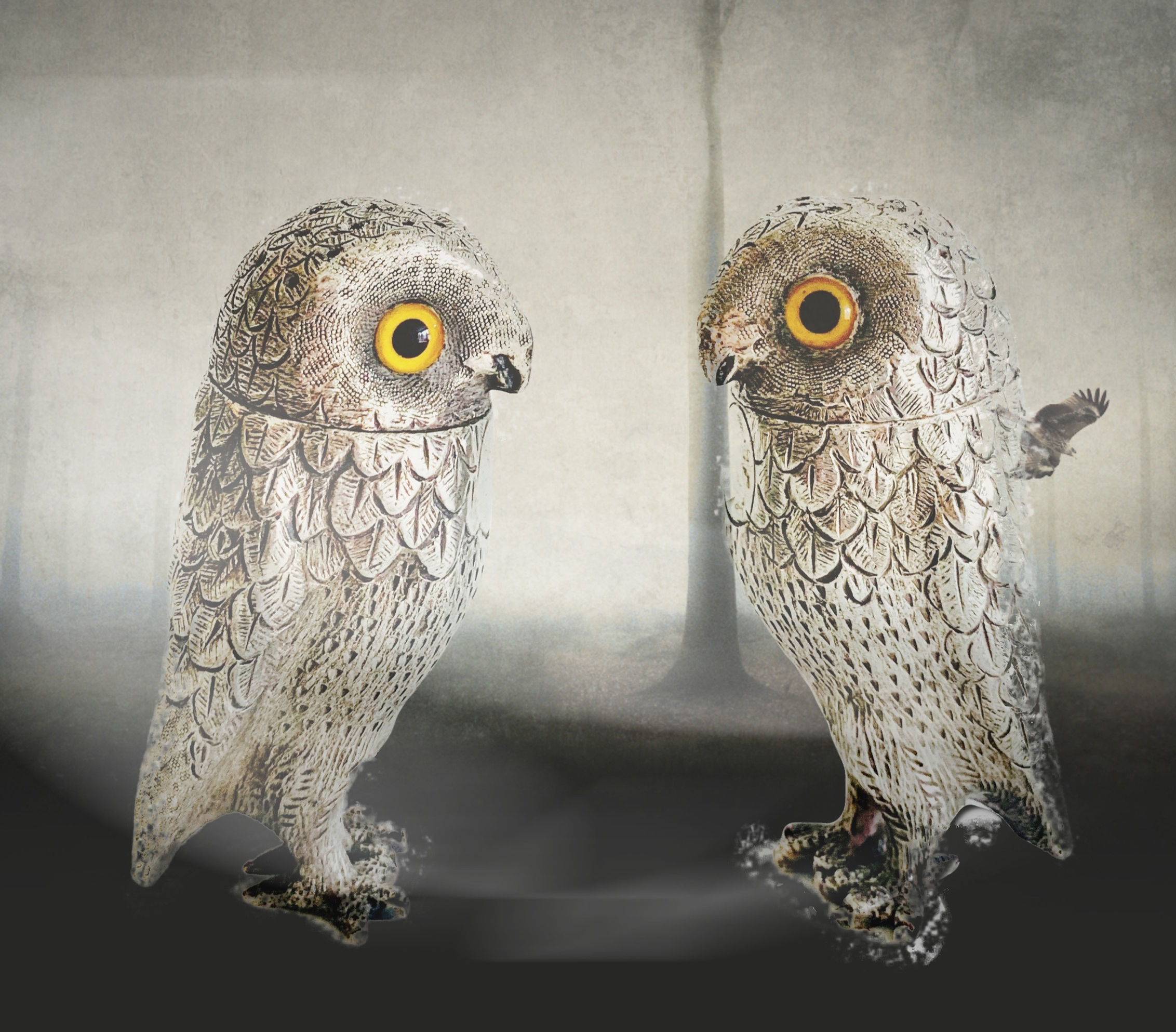 Antique English Silver Owl Salt and Pepper