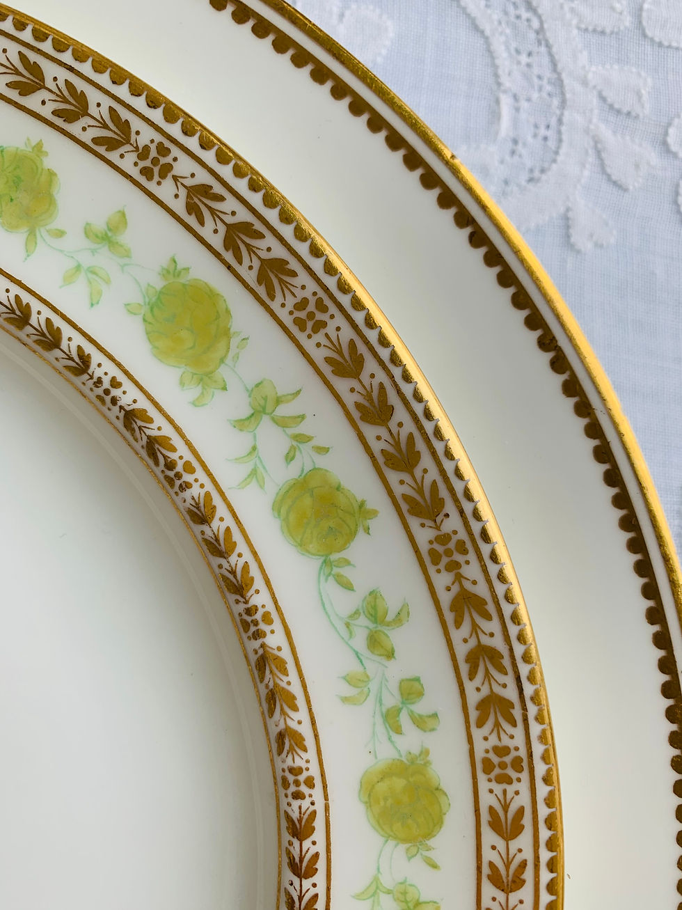 Thumbnail: 4 Pc Antique Cauldon Hand Painted Yellow Rose Bordered  Salad/ Desert Plates