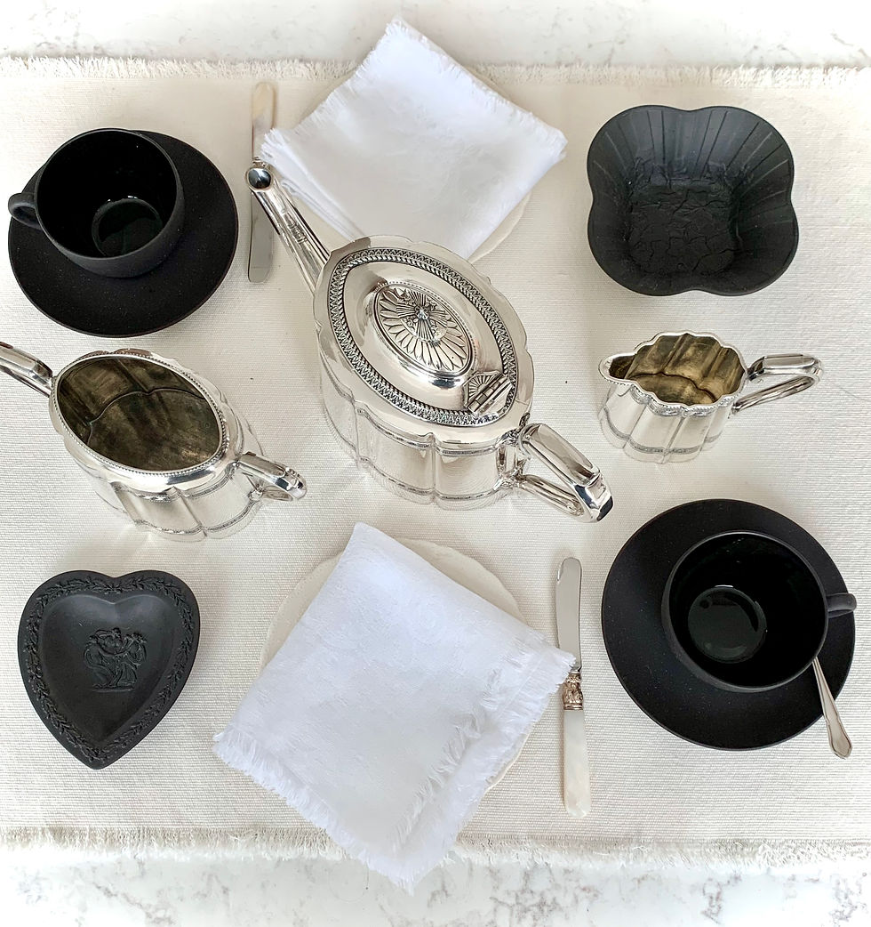 Thumbnail: Wedgwood Black Basalt Tea Set 8Pc (4 cups , 4 saucers)