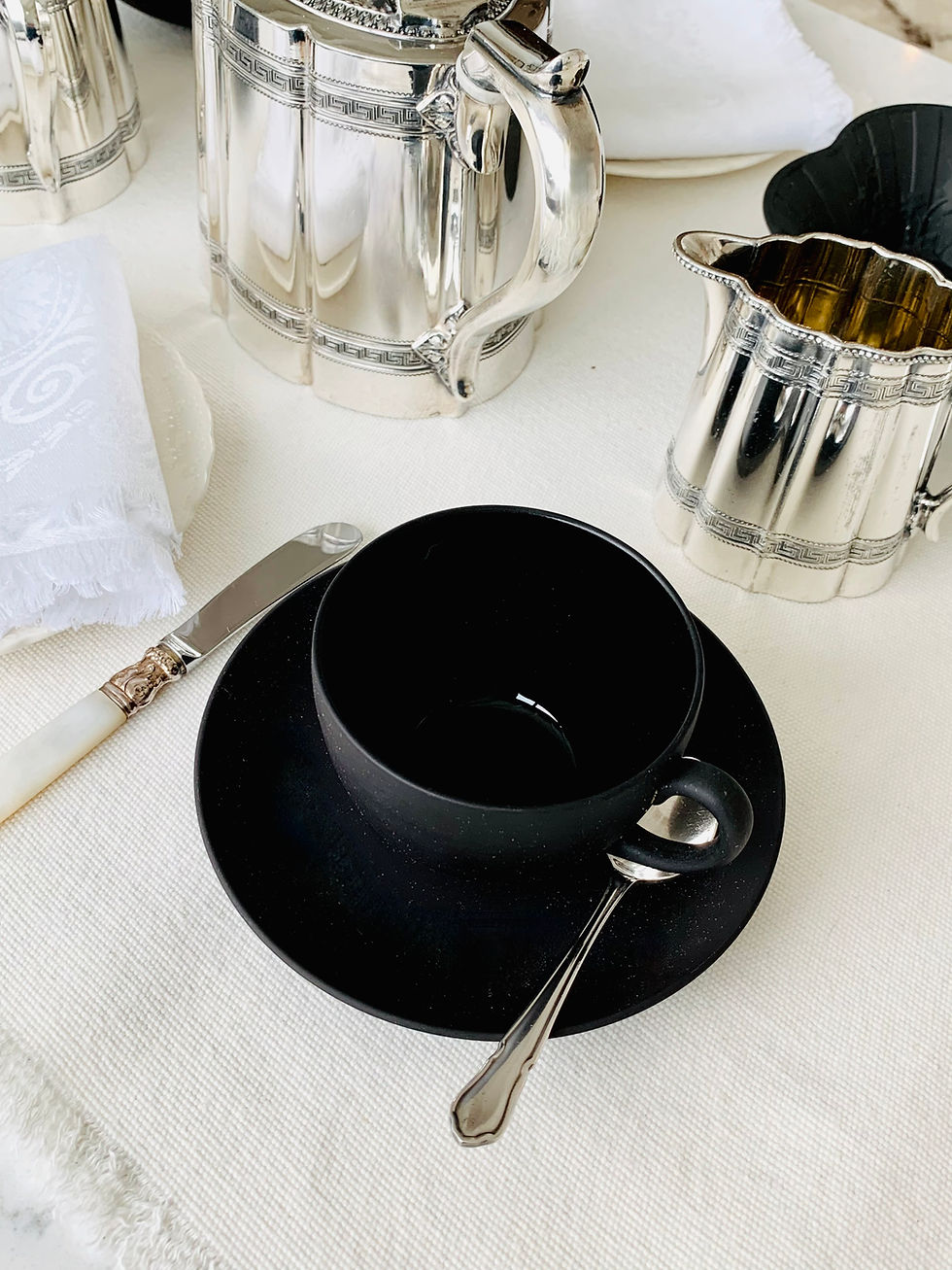 Thumbnail: Wedgwood Black Basalt Tea Set 8Pc (4 cups , 4 saucers)