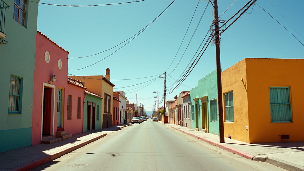 High angle view of a quiet street with colorful houses in Ensenada