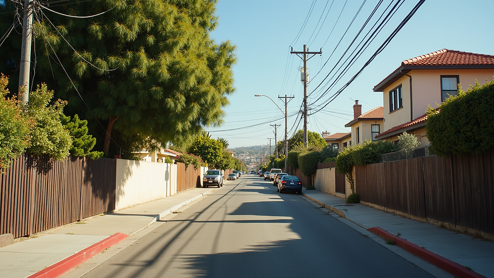 Close-up view of a quiet street in a residential neighborhood in Ensenada