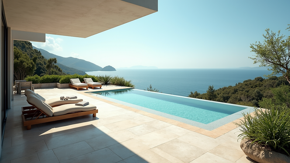 High angle view of a patio overlooking the ocean
