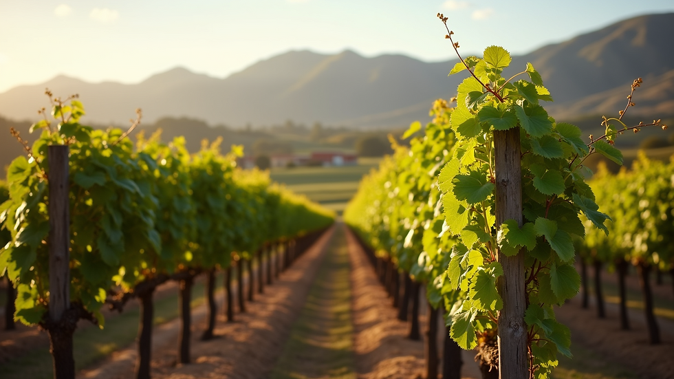 Close-up view of a vineyard with mountains in the background near Ensenada