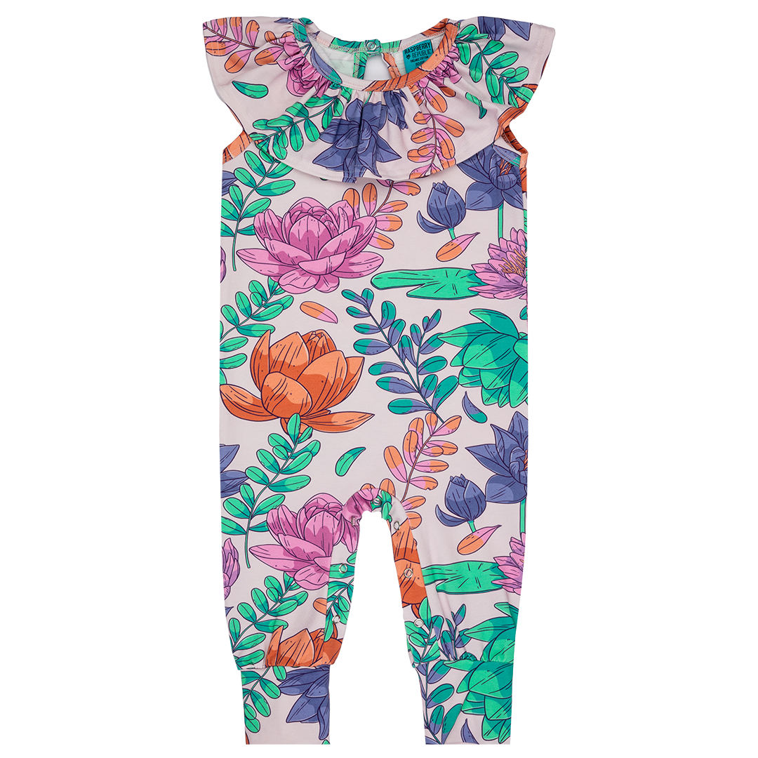 LAST ONE 4-9m Raspberry Republic Lotus Petals Ruffle Dungarees