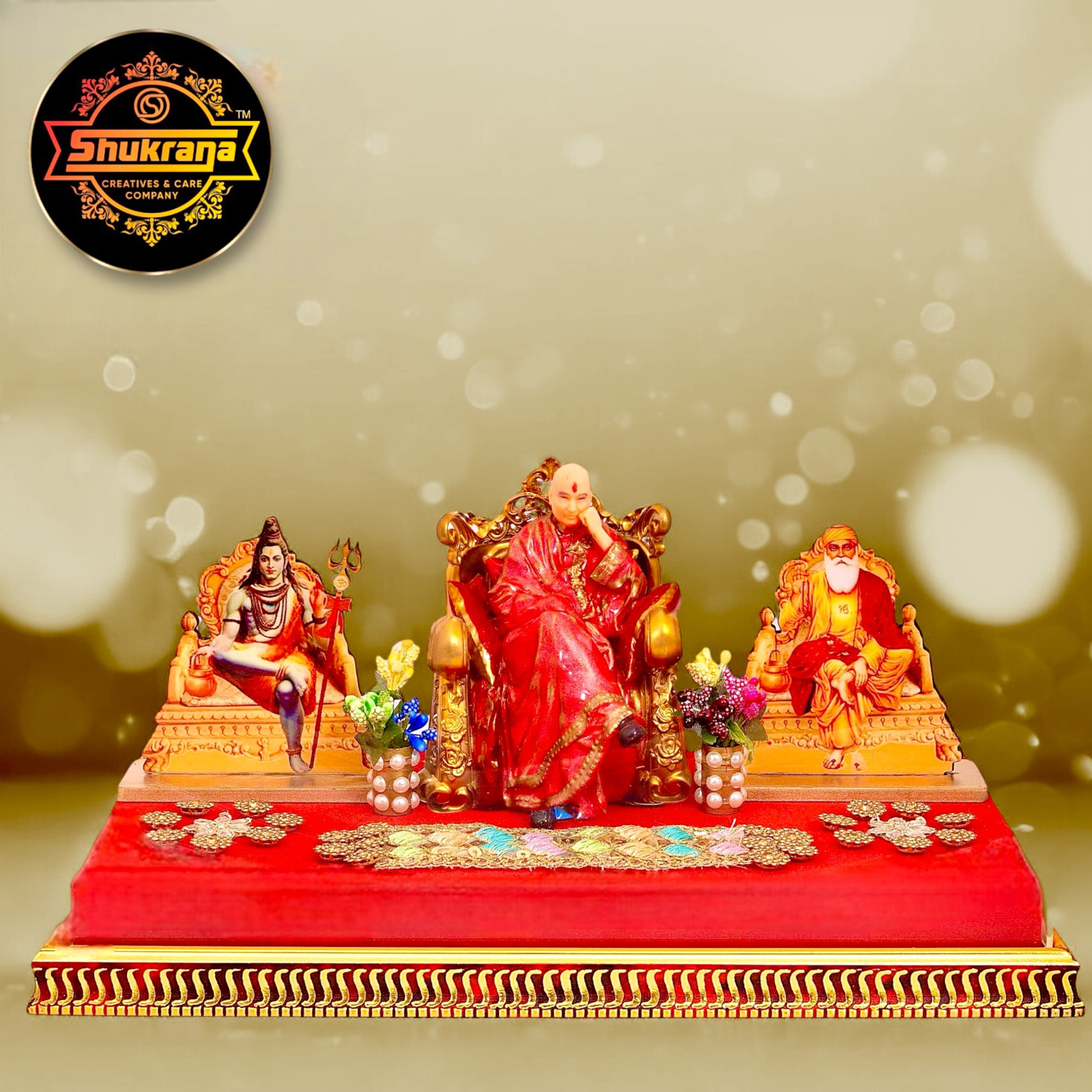 Guru Ji Darbar Swaroop Large - Red and Golden