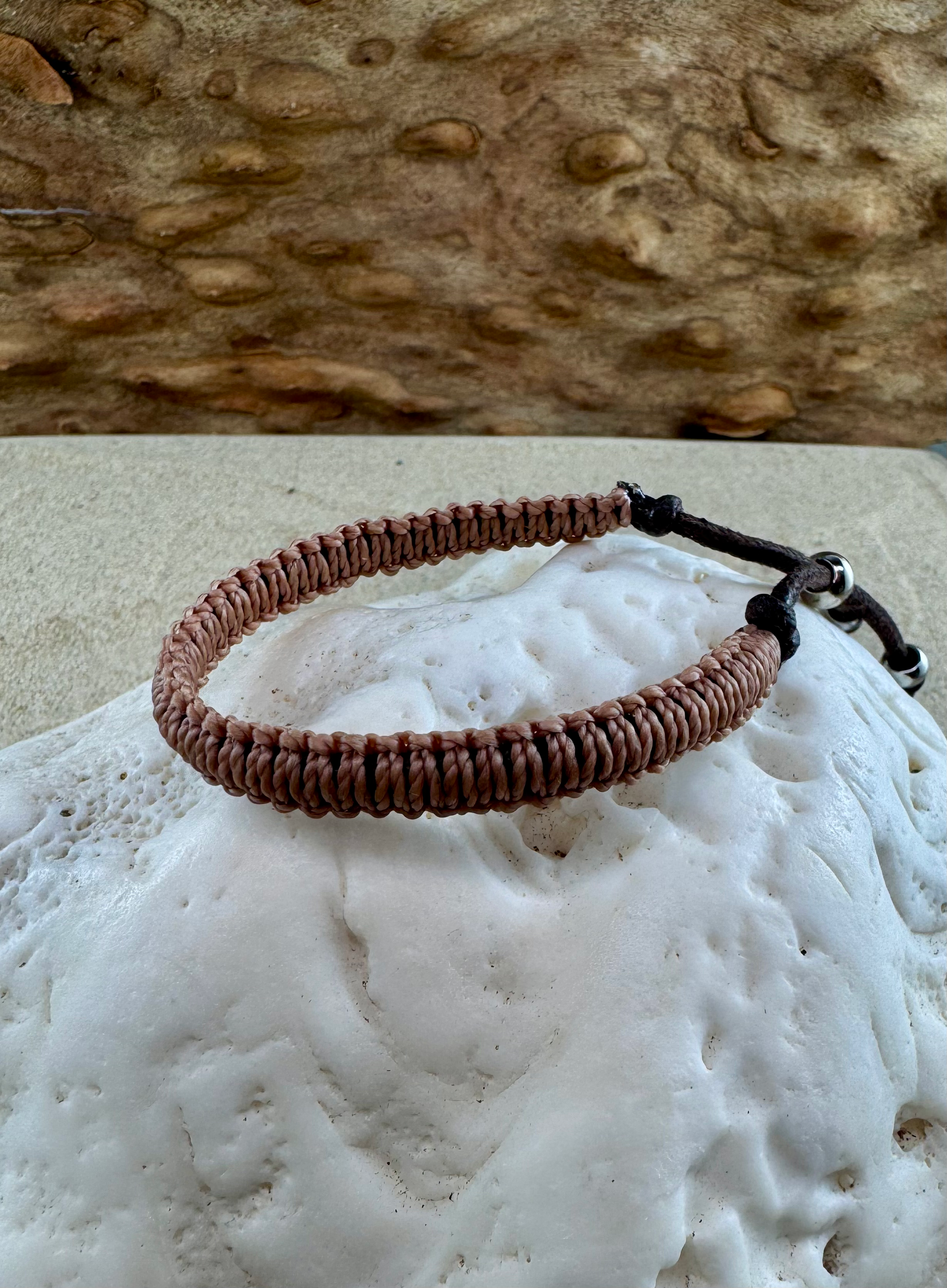 Tan Handwoven Square Knot Bracelet