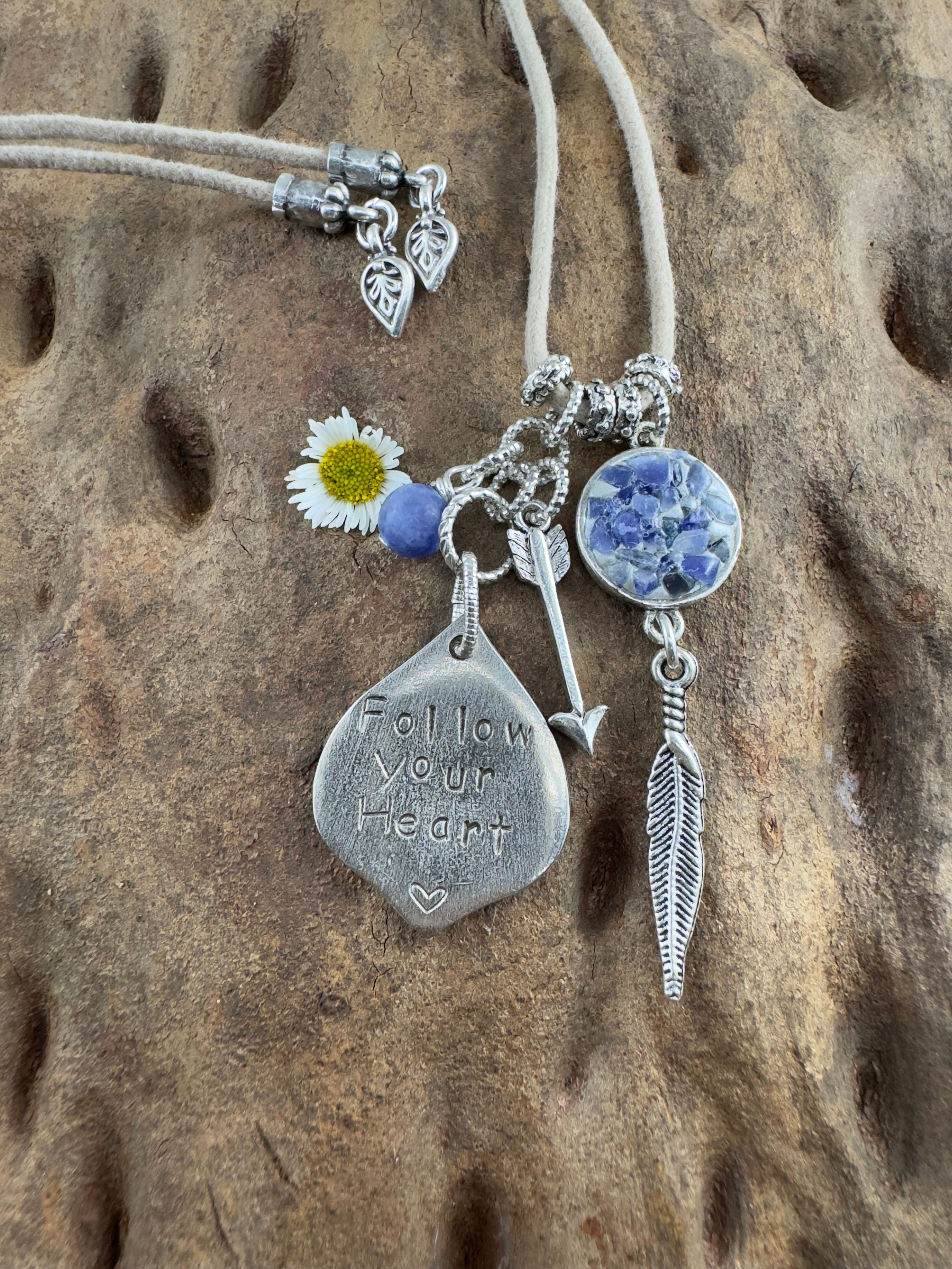 Handstamped 'Follow your Heart' Soadlite Charm Necklace