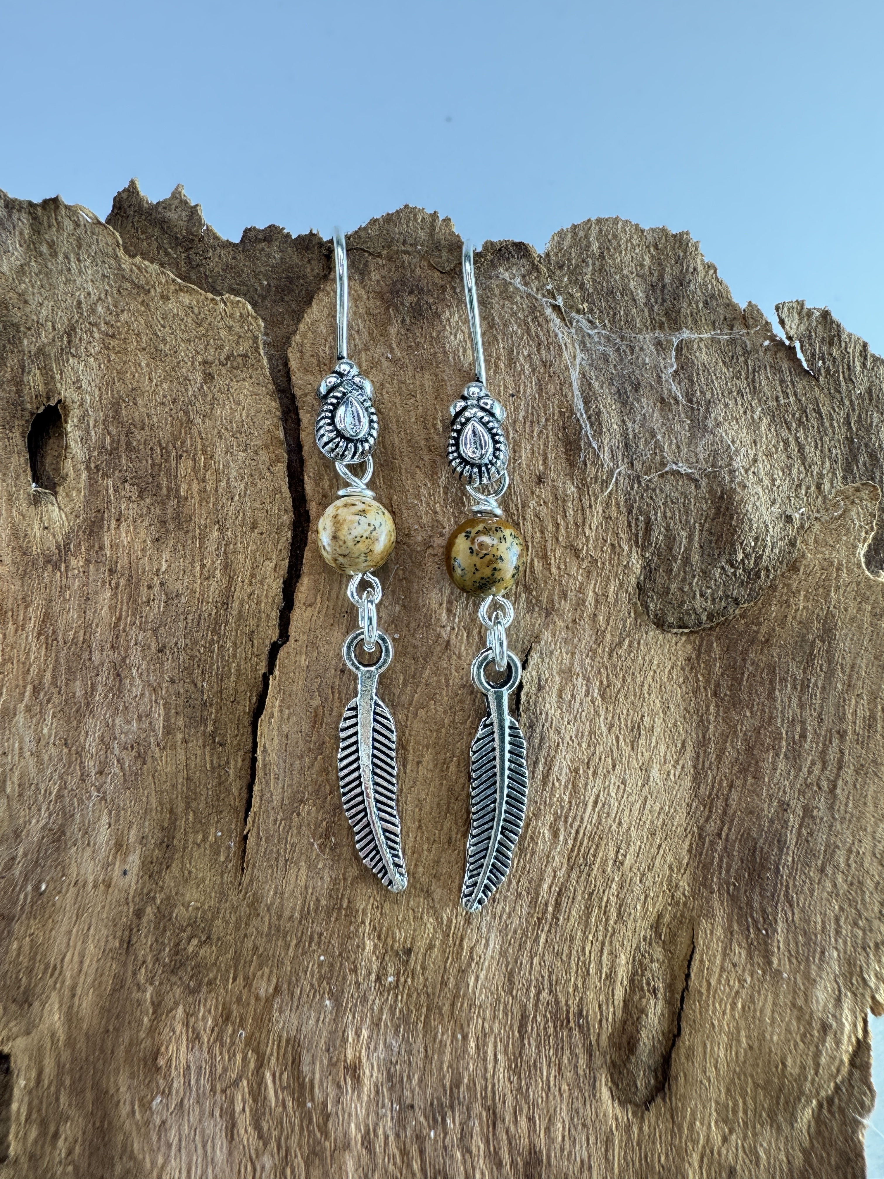 Jasper & Feather Earrings