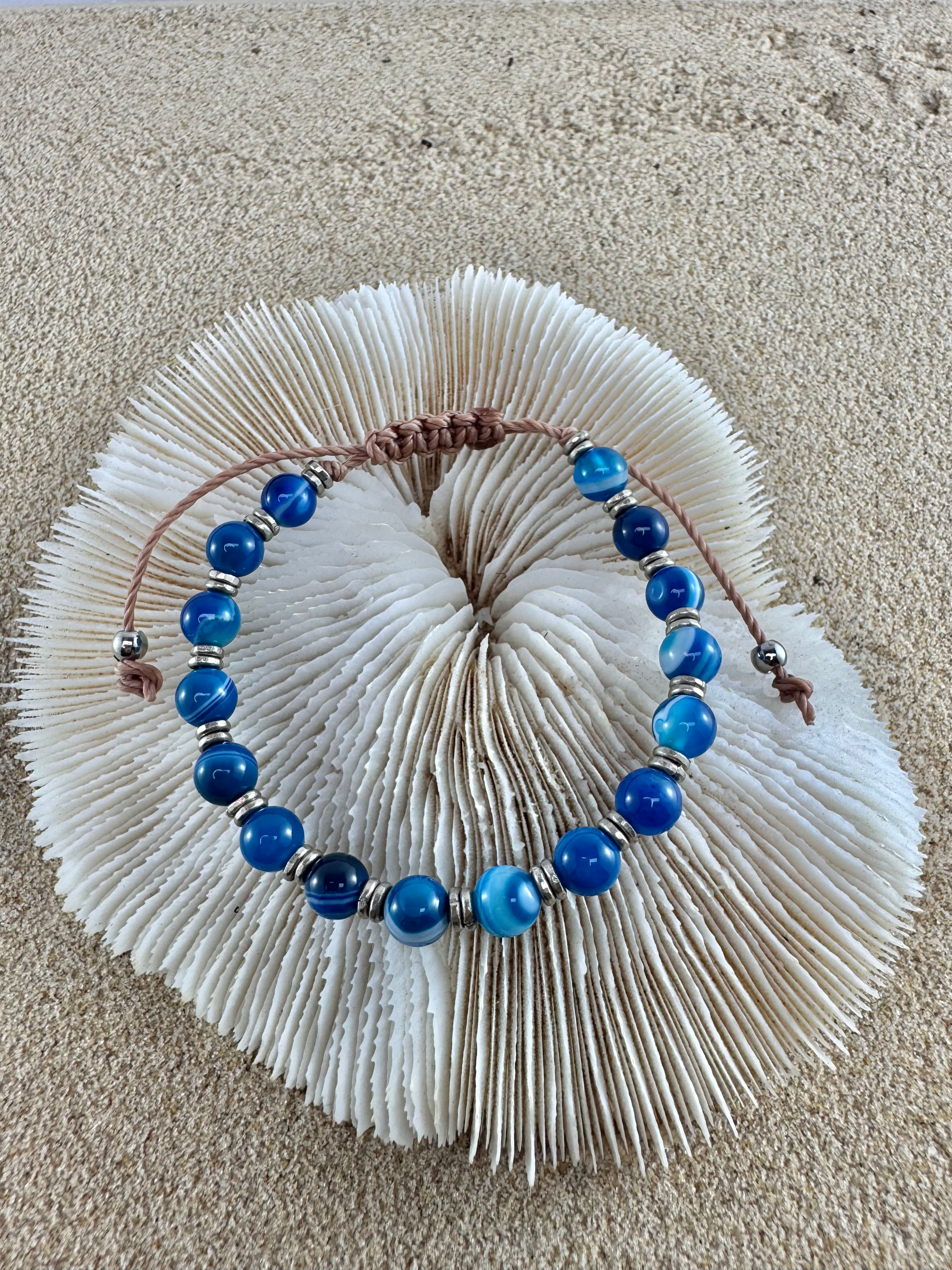 Blue Striped Agate Adjustable Bracelet