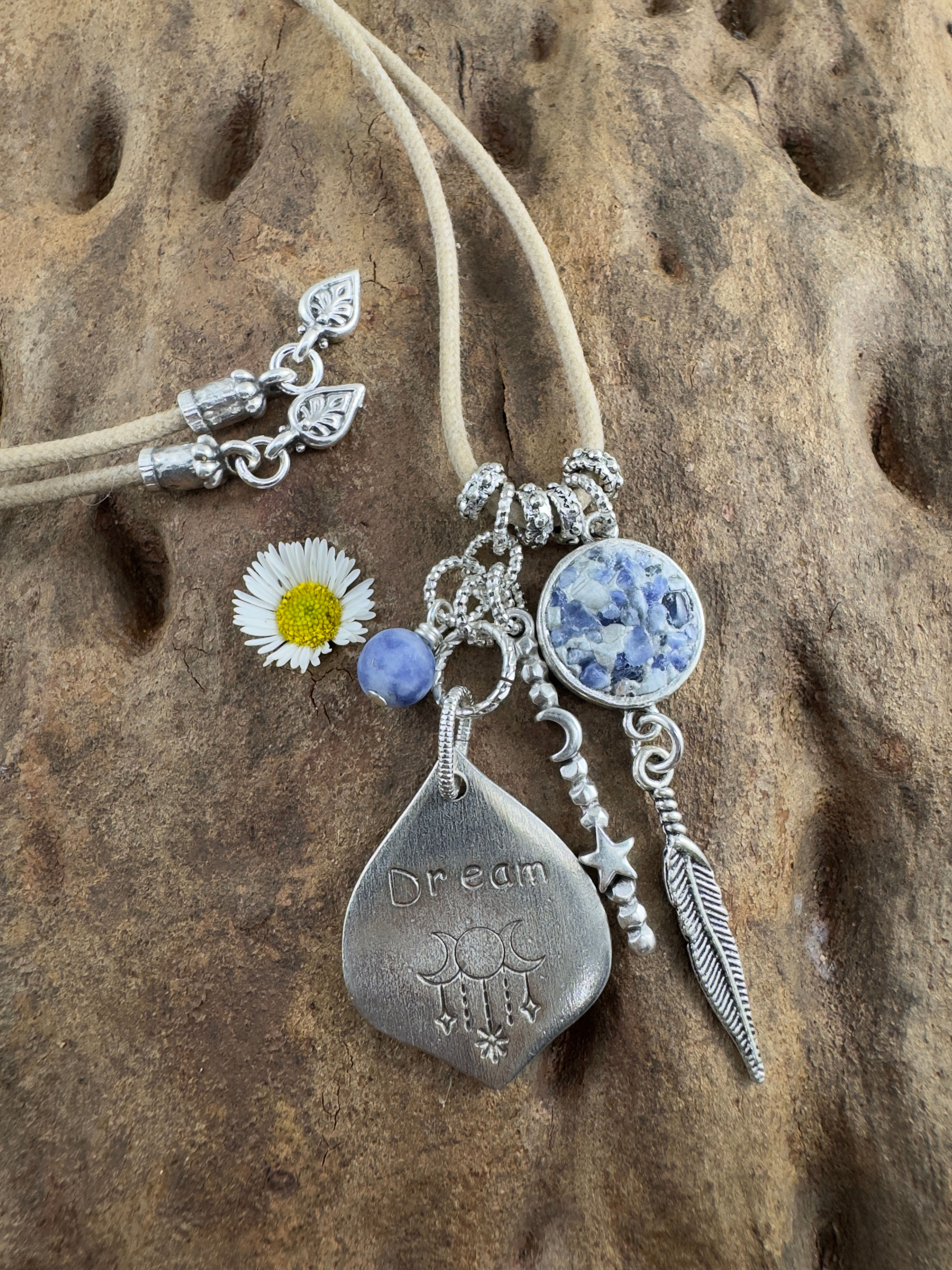 Handstamped 'Dream' Sodalite Charm Necklace