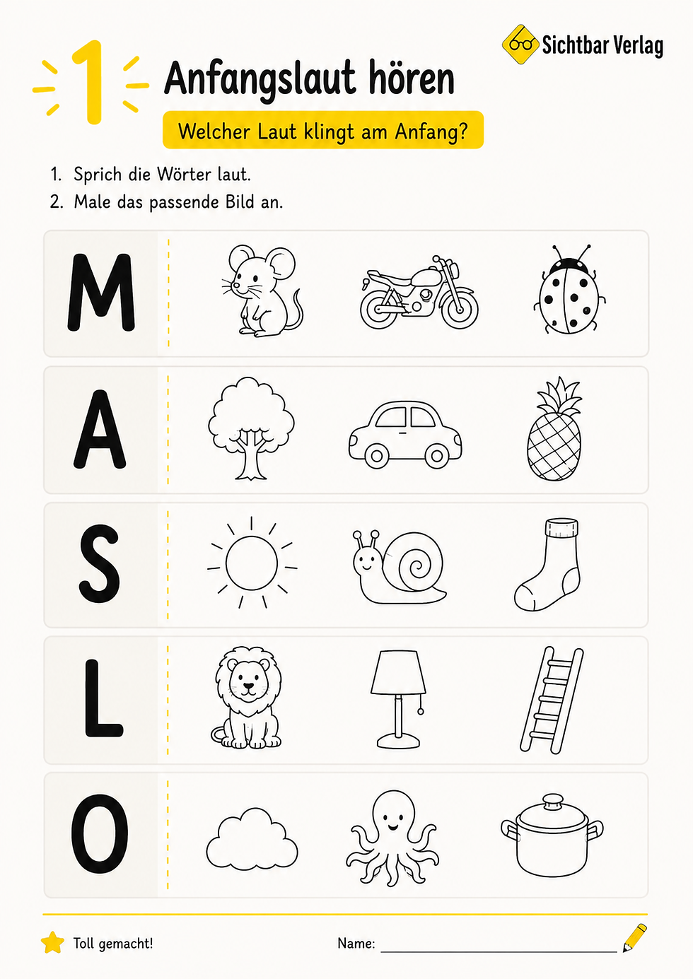Arbeitsblatt Deutsch 1. Klasse Laute hören
