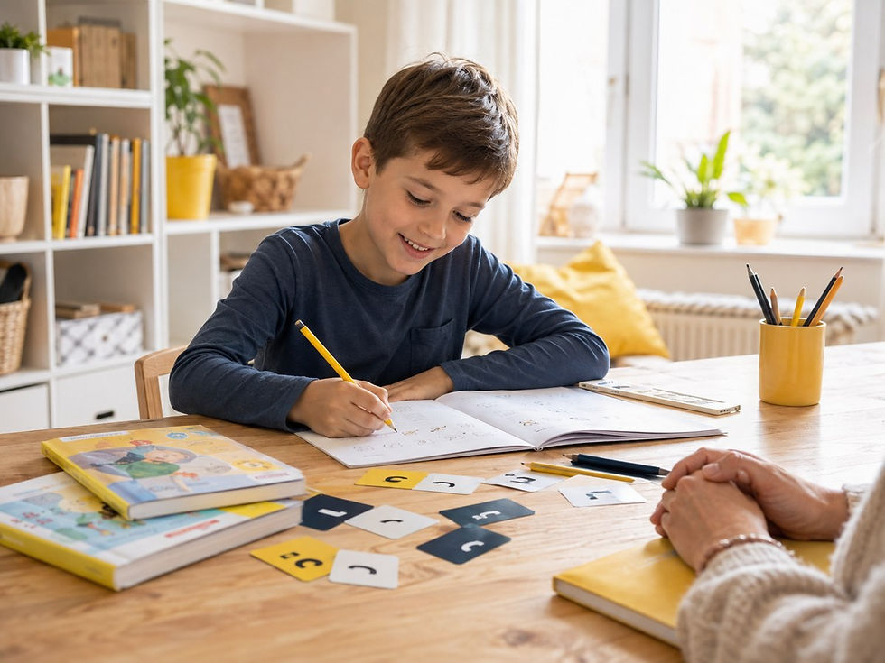 Kind übt Lesen und Schreiben für Deutsch in der 2. Klasse
